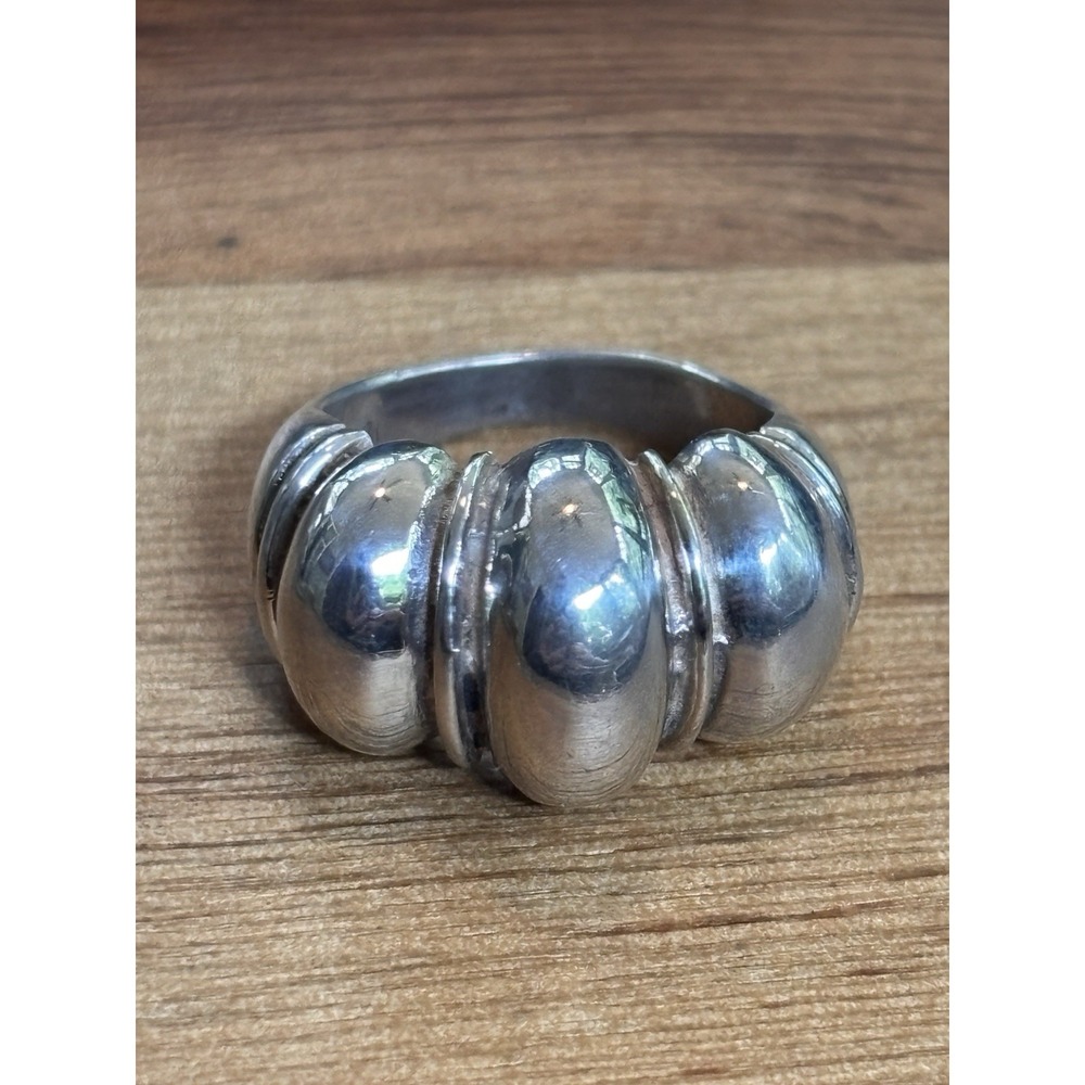 Vintage Modernist Ribbed Sterling Silver Dome Ring Size 5.5 - Picture 1 of 7